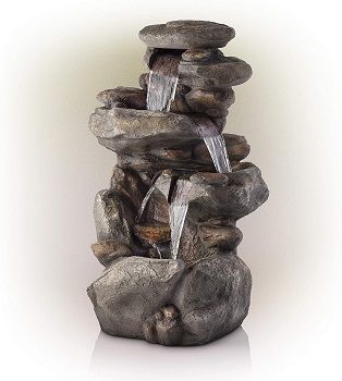 Alpine Corporation 4-Tier Rock Water Fountain with LED Lights
