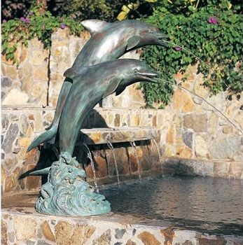 Brass Baron Double Dolphin Fountain In Large