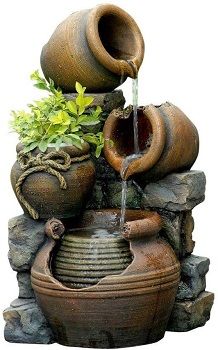 Jeco Multi Pots Outdoor Water Fountain with Flower Pot