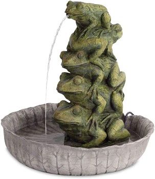 Melrose Green Nickel Inspired Five Frogs Sitting and Spitting Water Fountain