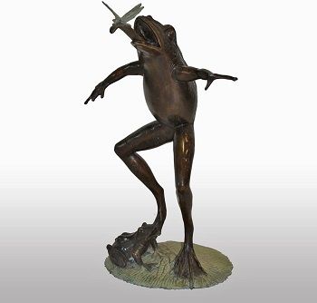 Signature Statuary Two-Tone Bronze Frog With Dragonfly Garden Fountain