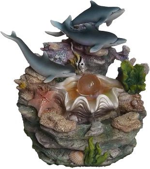 Sintechno Sculptural Dolphins And Crystal On Shell Tabletop Water Fountain